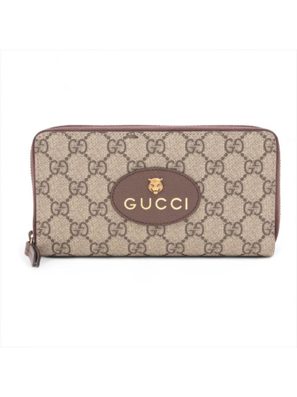 Gucci GG Supreme Taiga Head Leather Wallet Zip Around
